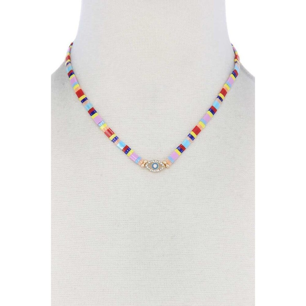 Evil Eye Charm Color Block Necklace